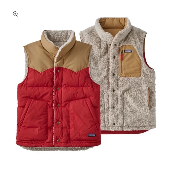 Patagonia Red and Tan Puffer Vest with Sherpa Lining - Picture 1 of 4